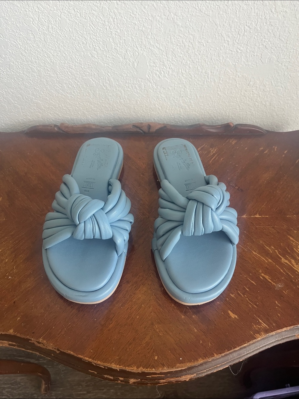 Blue Seychelles Knotted Slide Sandals, made in Italy- Women